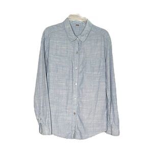 Free People Chambray Button Down Shirt with Crochet Back Panel